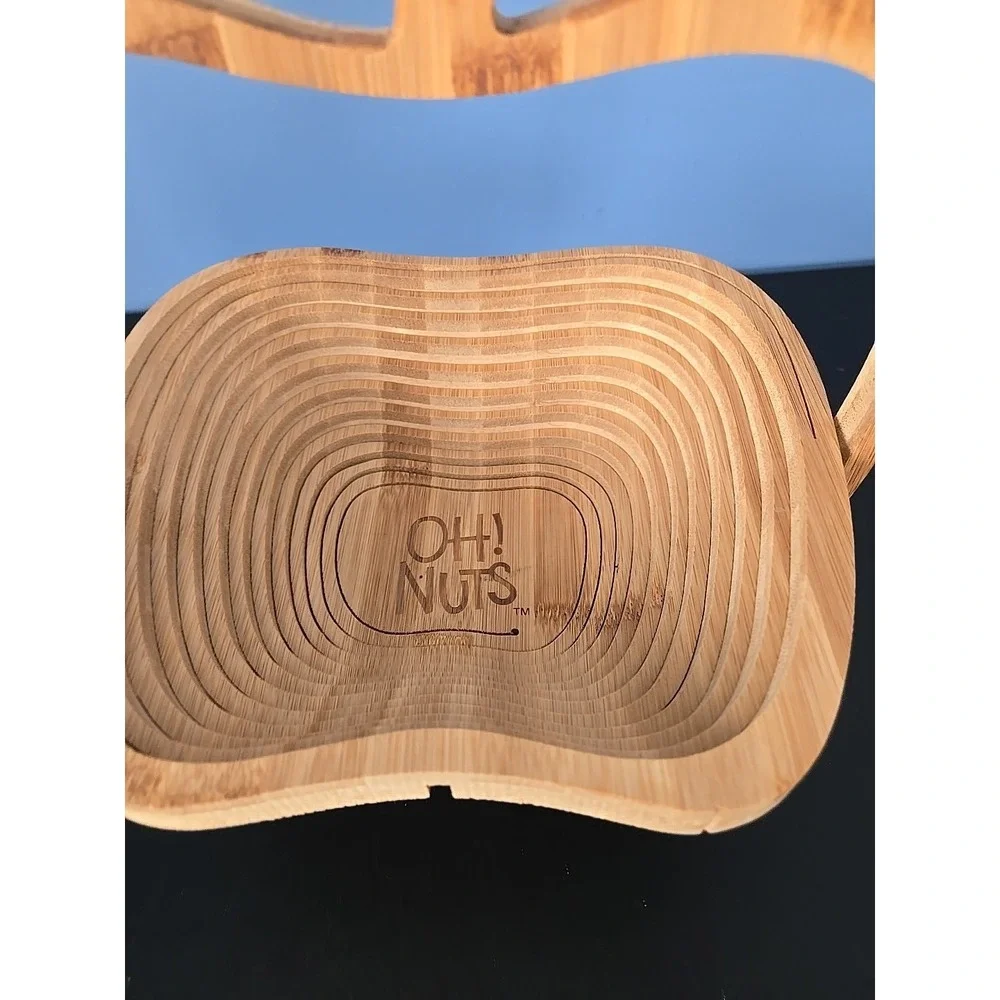 OH NUTS! Apple shaped Wooden coiling collapsing fruit nut basket Trivet‎ Novelty